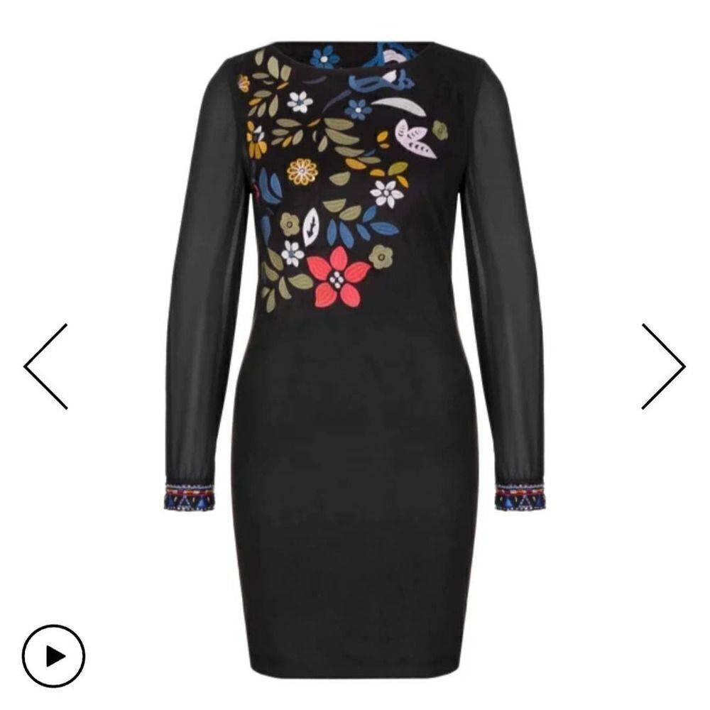 NWT Desigual Alfred women's black faux soft suede embroidered summer dress Sz 10